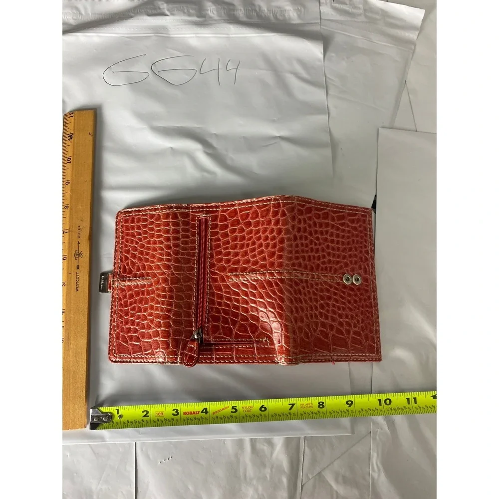 Liz Claiborne Burnt Orange Croc Embossed Faux Leather Trifold Wallet